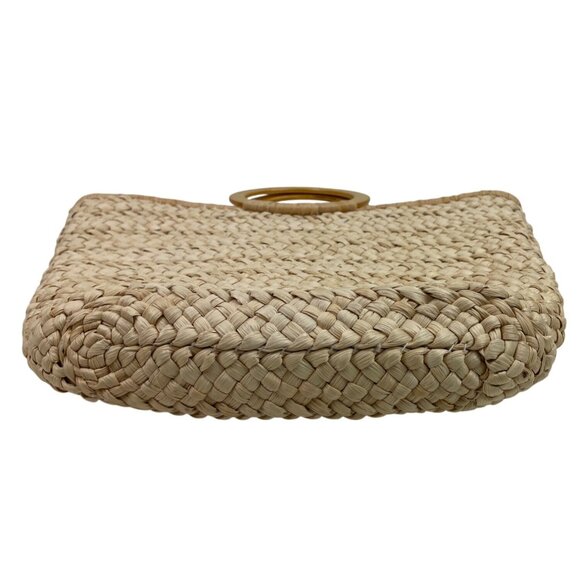 Cee Klein Woven Straw Tote Bag With Wooden Handle & Beaded Butterfly Design - Picture 5 of 9